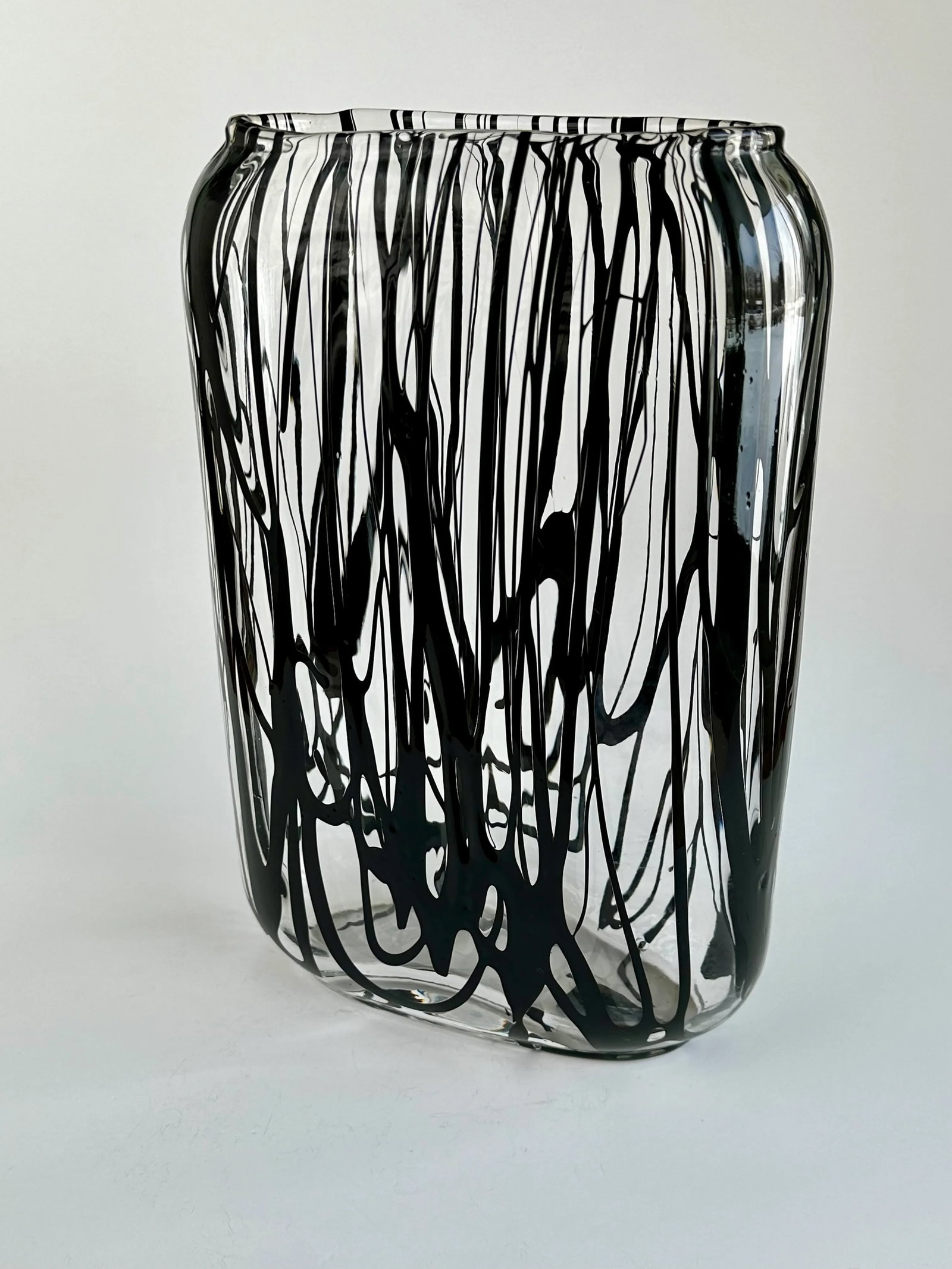 Handblown Murano Glass Vase With Black Expressionistic Detailing - 5