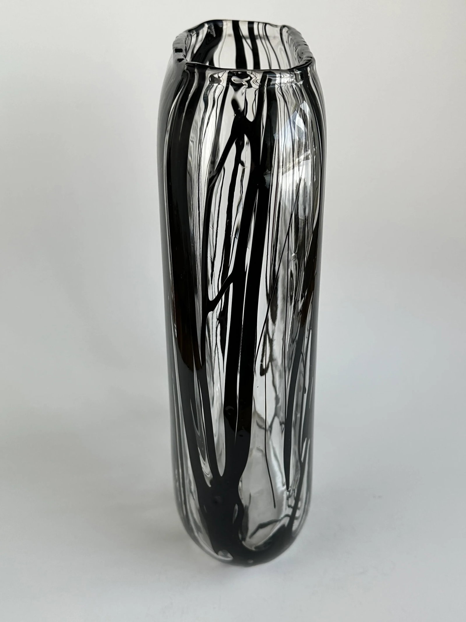 Handblown Murano Glass Vase With Black Expressionistic Detailing - 6