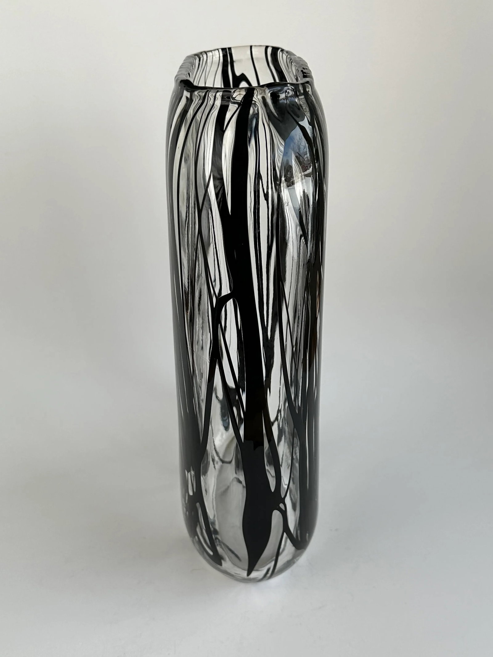 Handblown Murano Glass Vase With Black Expressionistic Detailing - 7