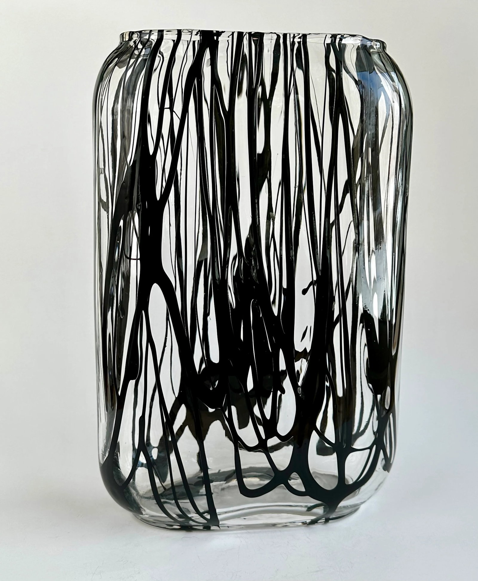 Handblown Murano Glass Vase With Black Expressionistic Detailing - 8