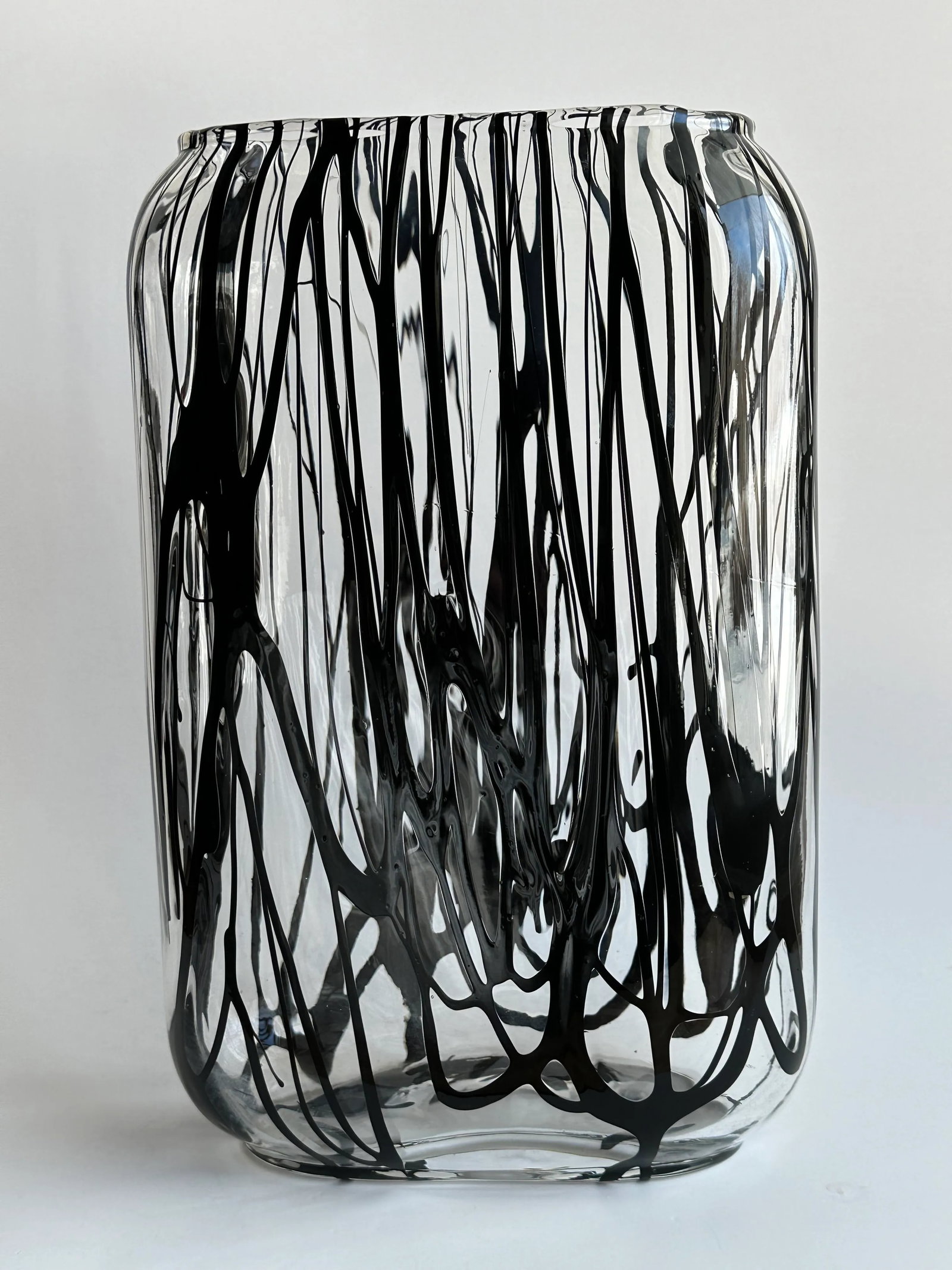 Handblown Murano Glass Vase With Black Expressionistic Detailing - 9