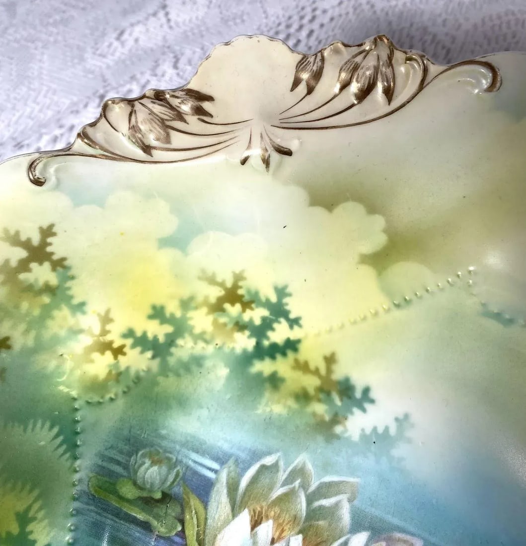 Antique r.s Prussia Bowls - Set of 5, Pink & White Water Lily, Gold Scalloped Edge, Gold Trim - 6
