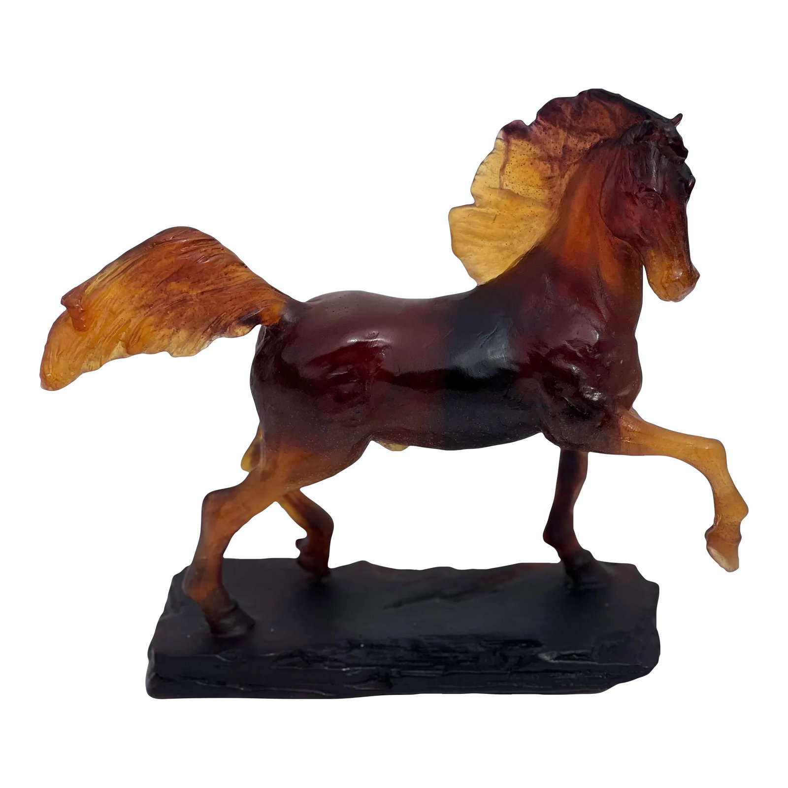 2001 Daum France Amber Pate De Verre Glass Art Horse Figurine.: Daum France Amber Pate De Verre Art Glass Figure of an Horse, it's Mint condition numbered 205/1000, circa 2001. Condition: Alterations: Original Condition Unaltered Imperfections: Some Imperfections