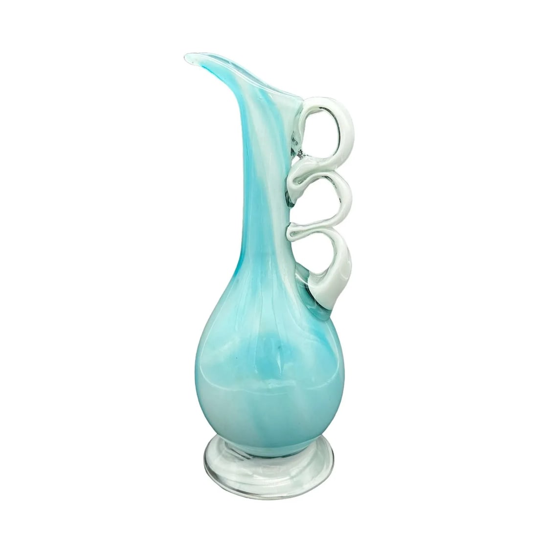 Vintage Empoli Cased Blue & White Glass Art Pitcher - 2