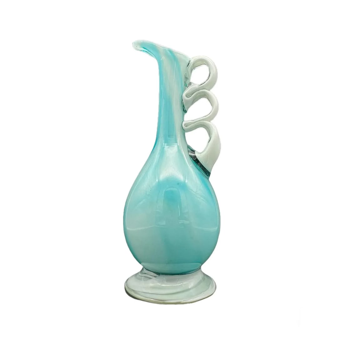 Vintage Empoli Cased Blue & White Glass Art Pitcher - 3