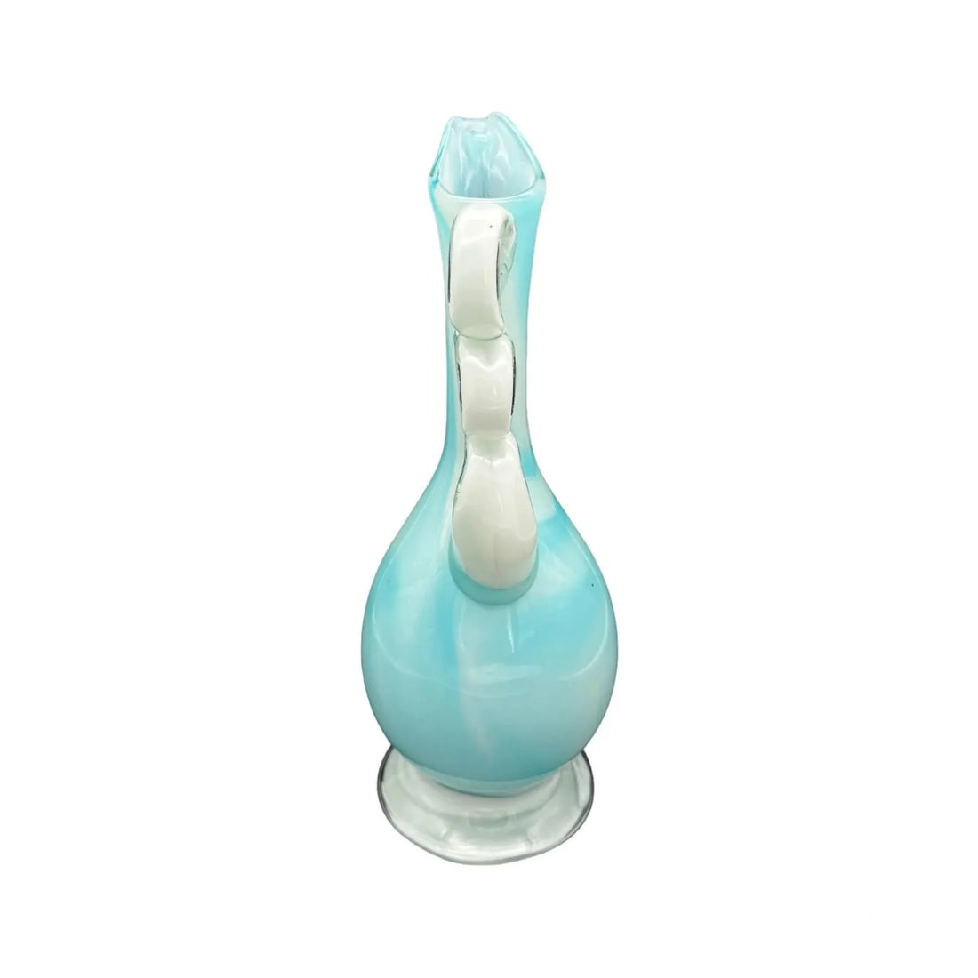 Vintage Empoli Cased Blue & White Glass Art Pitcher - 5