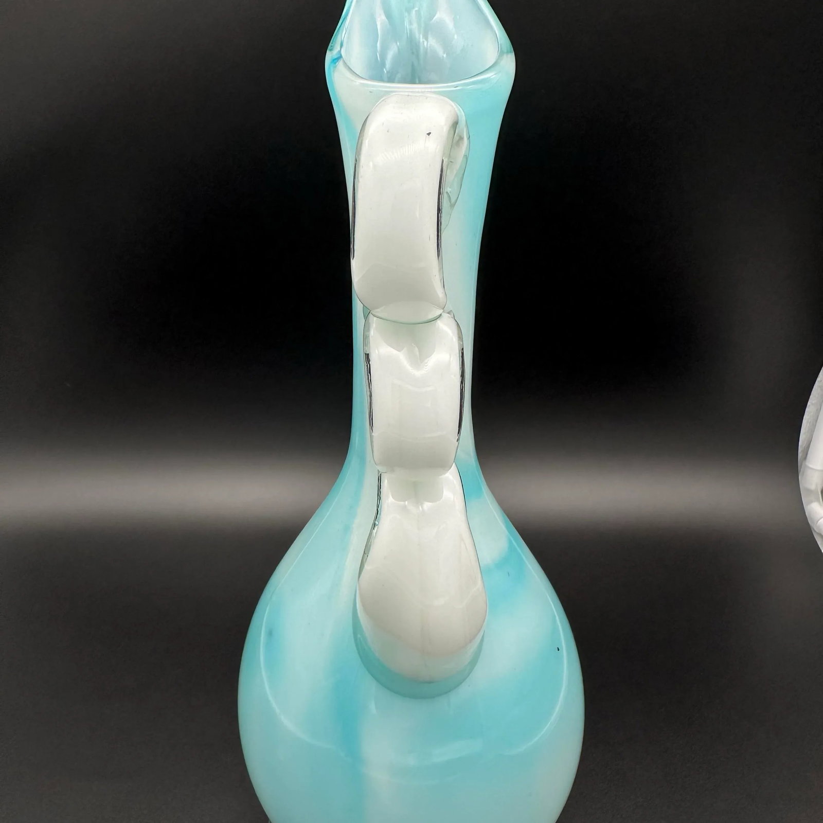 Vintage Empoli Cased Blue & White Glass Art Pitcher - 7