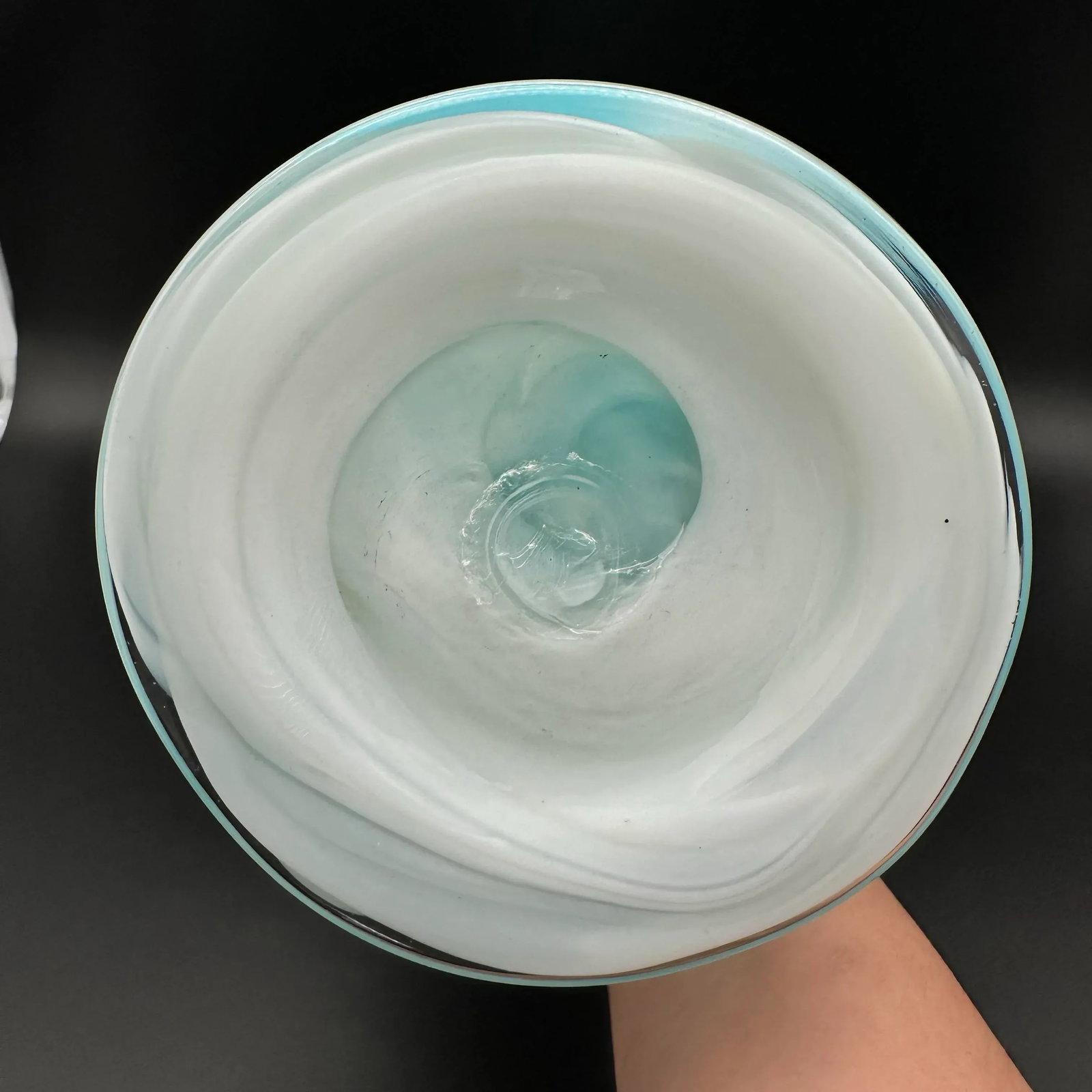 Vintage Empoli Cased Blue & White Glass Art Pitcher - 8