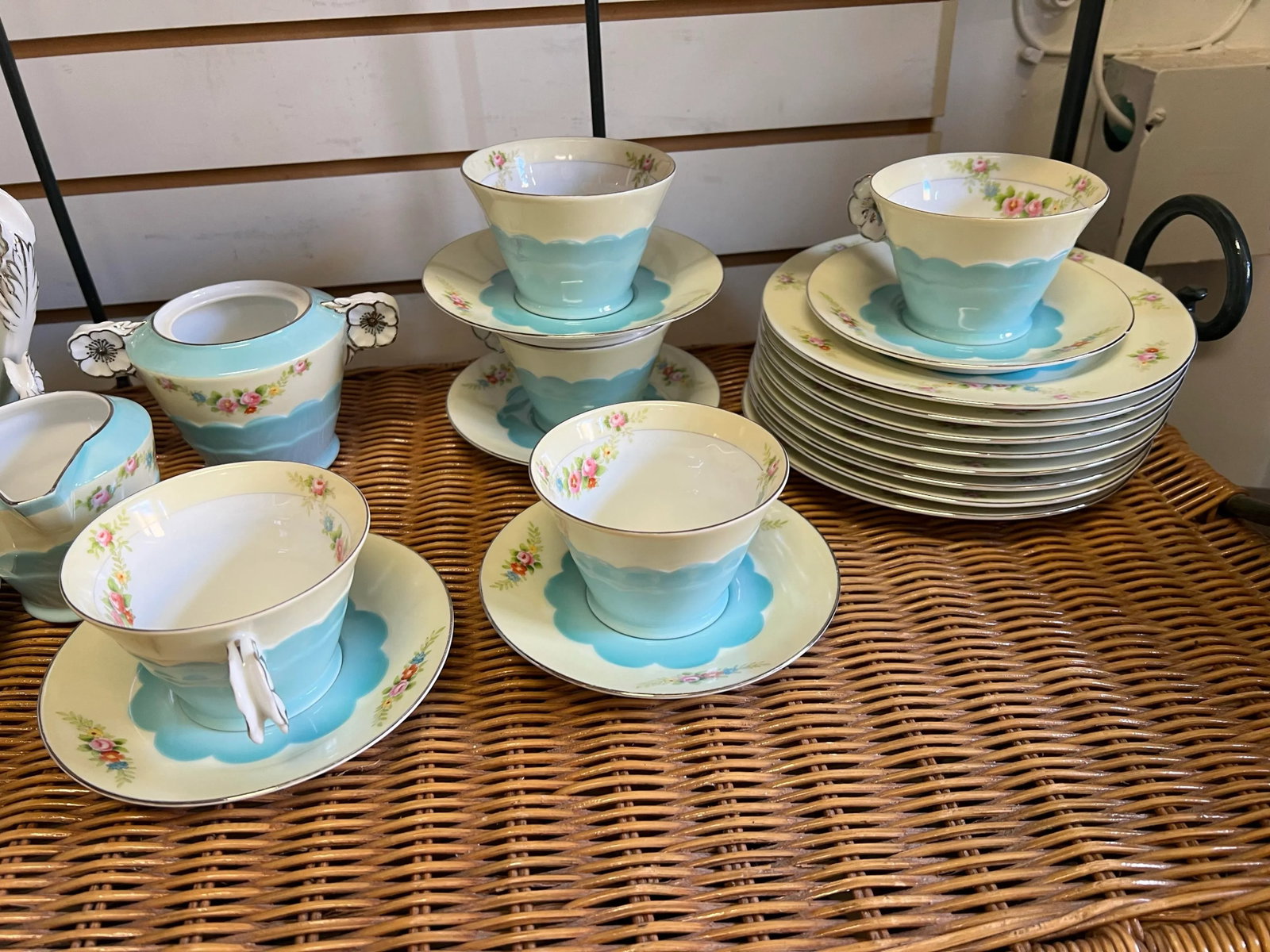 1920s Floral & Turquoise Noritake Dessert /Tea Set - 27 Pieces - 3