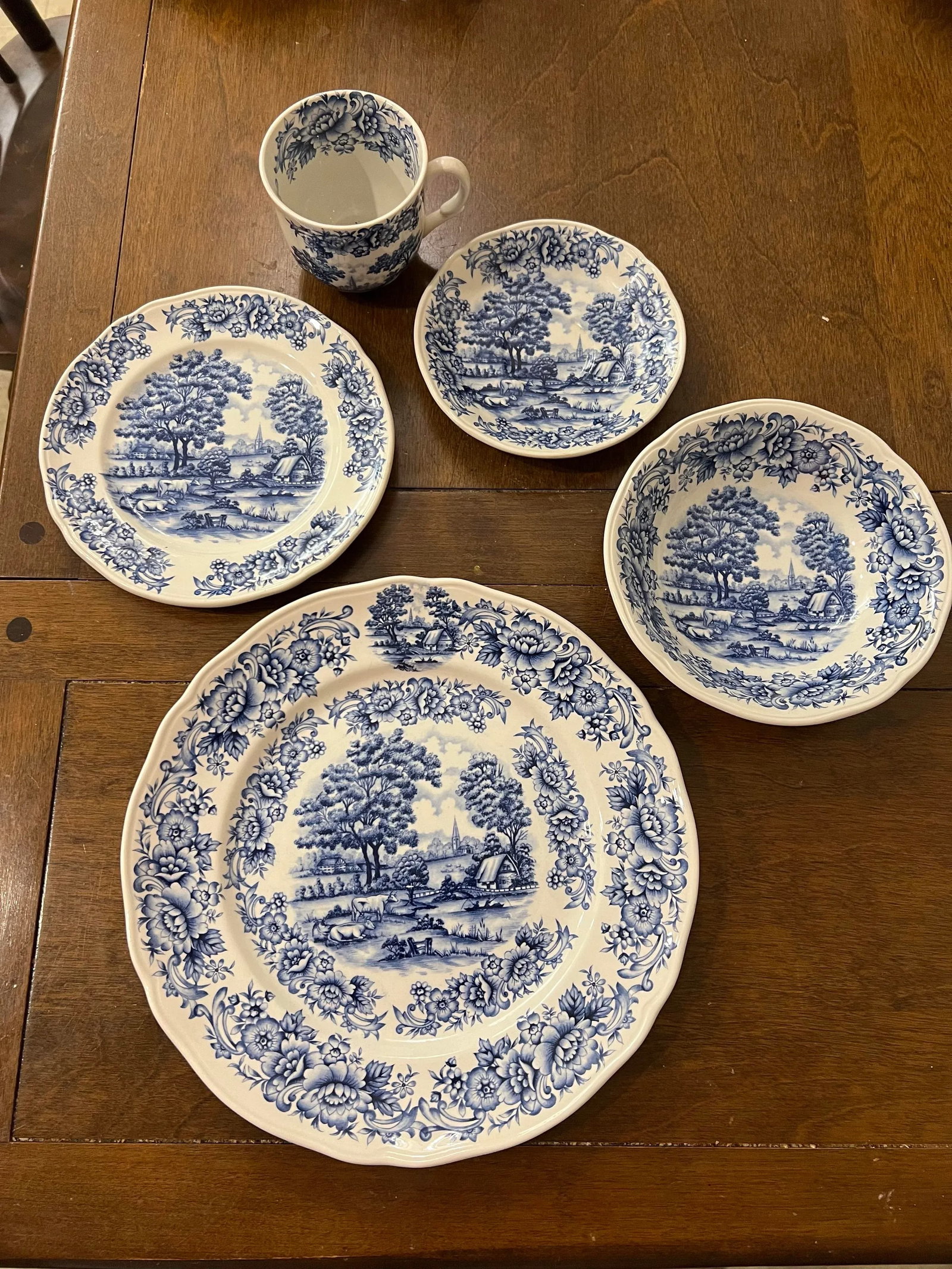 1980s Vintage Blue Country Scene by Myott Meakin Staffordshire Set- 10 Pieces - 4