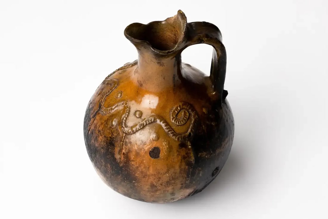 Antique Guatemalan Majolica Pottery Water Vessel Pitcher - 2