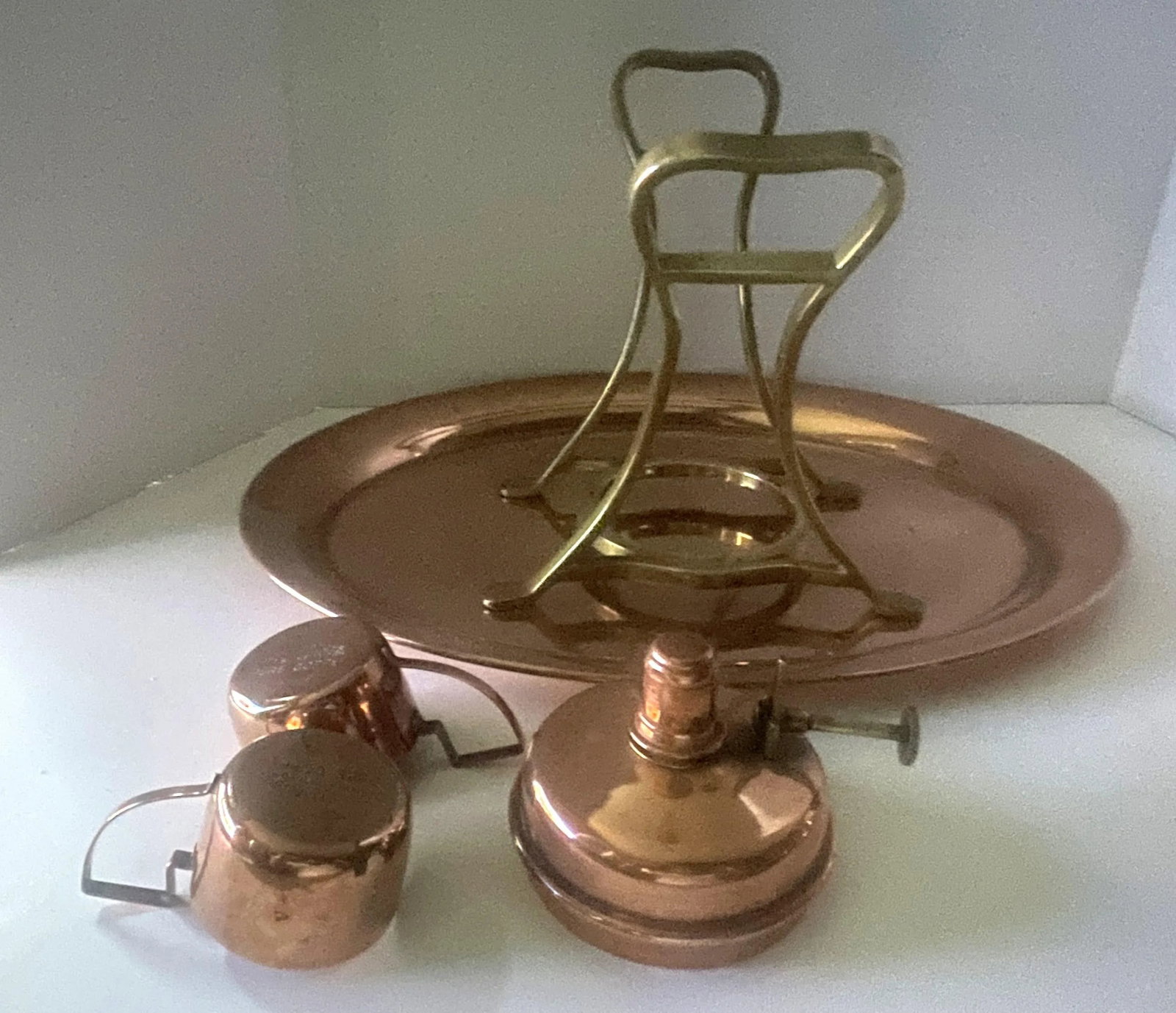 Early 20th Century Jos Heinrichs Copper Over Sterling Teapot With Tea Basket, Copper Tray & Cups- 7 - 11