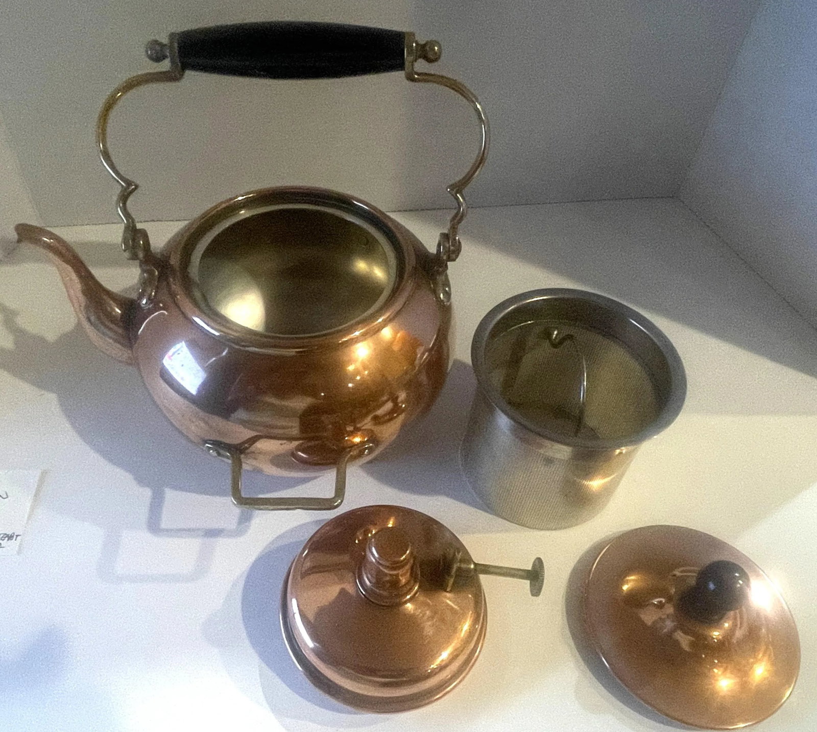 Early 20th Century Jos Heinrichs Copper Over Sterling Teapot With Tea Basket, Copper Tray & Cups- 7 - 5