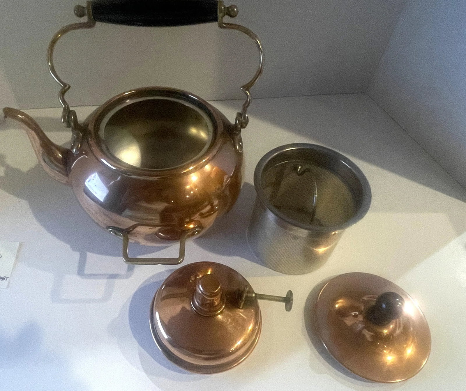 Early 20th Century Jos Heinrichs Copper Over Sterling Teapot With Tea Basket, Copper Tray & Cups- 7 - 7