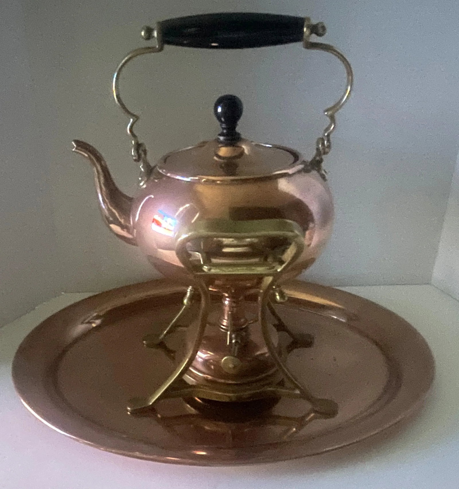 Early 20th Century Jos Heinrichs Copper Over Sterling Teapot With Tea Basket, Copper Tray & Cups- 7 - 9