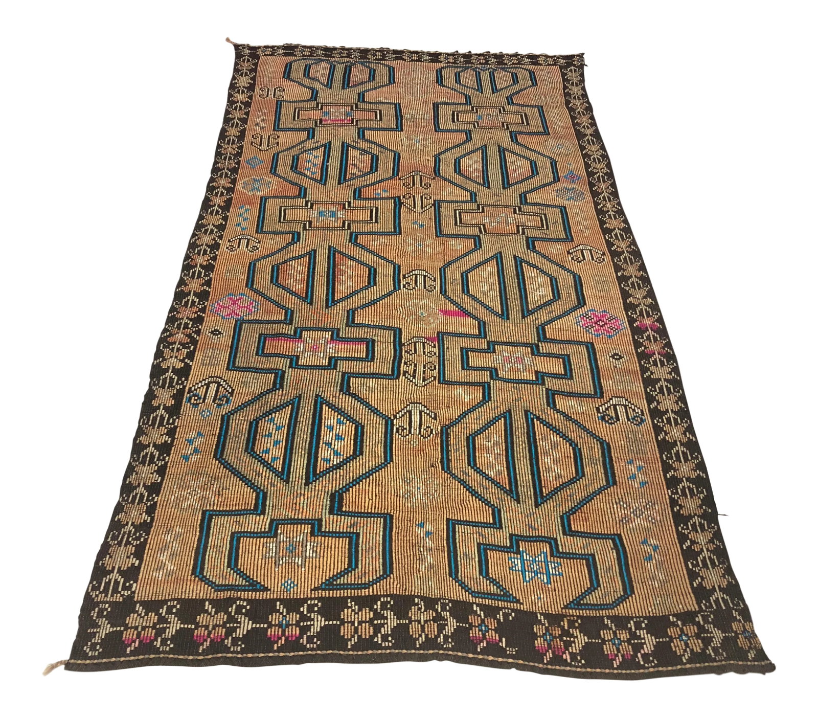 Geometric Design Turkish Anatolian Vintage Area Kilim Rug 4'8" x 9'1" (1 of 11)