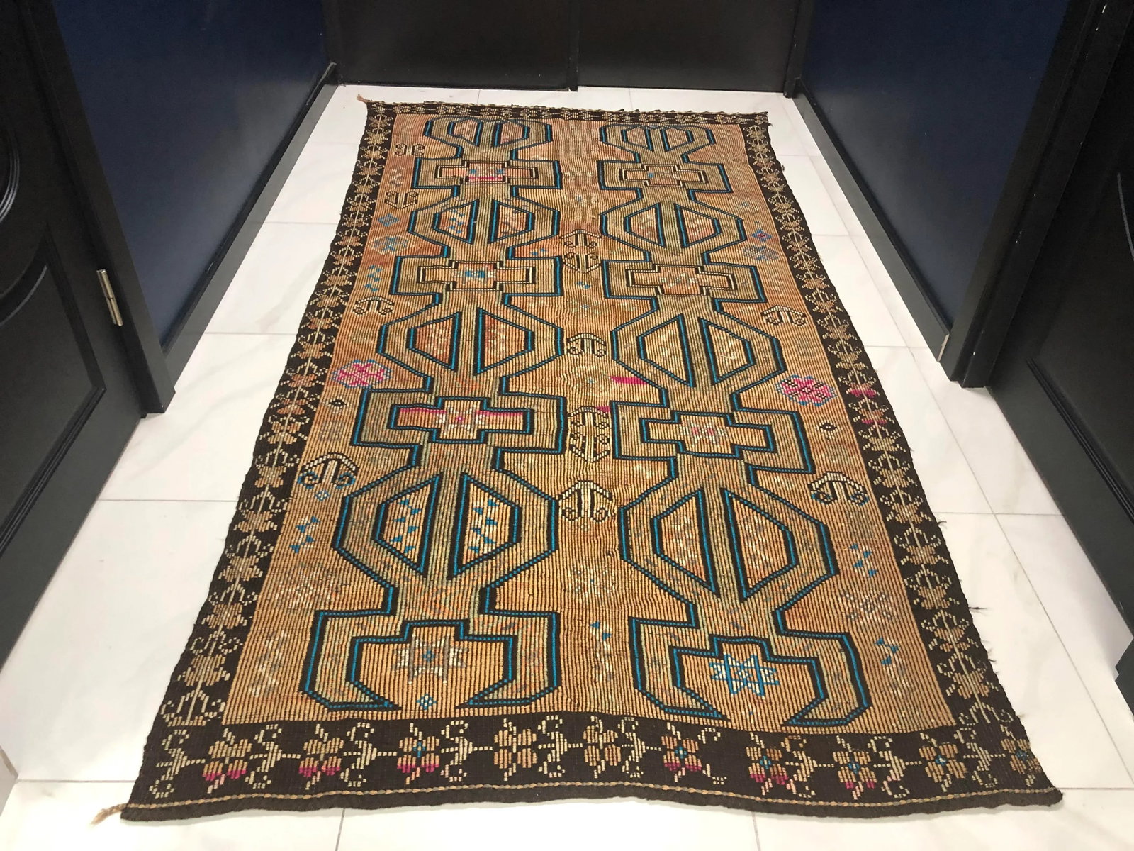 Geometric Design Turkish Anatolian Vintage Area Kilim Rug 4'8" x 9'1" - 5