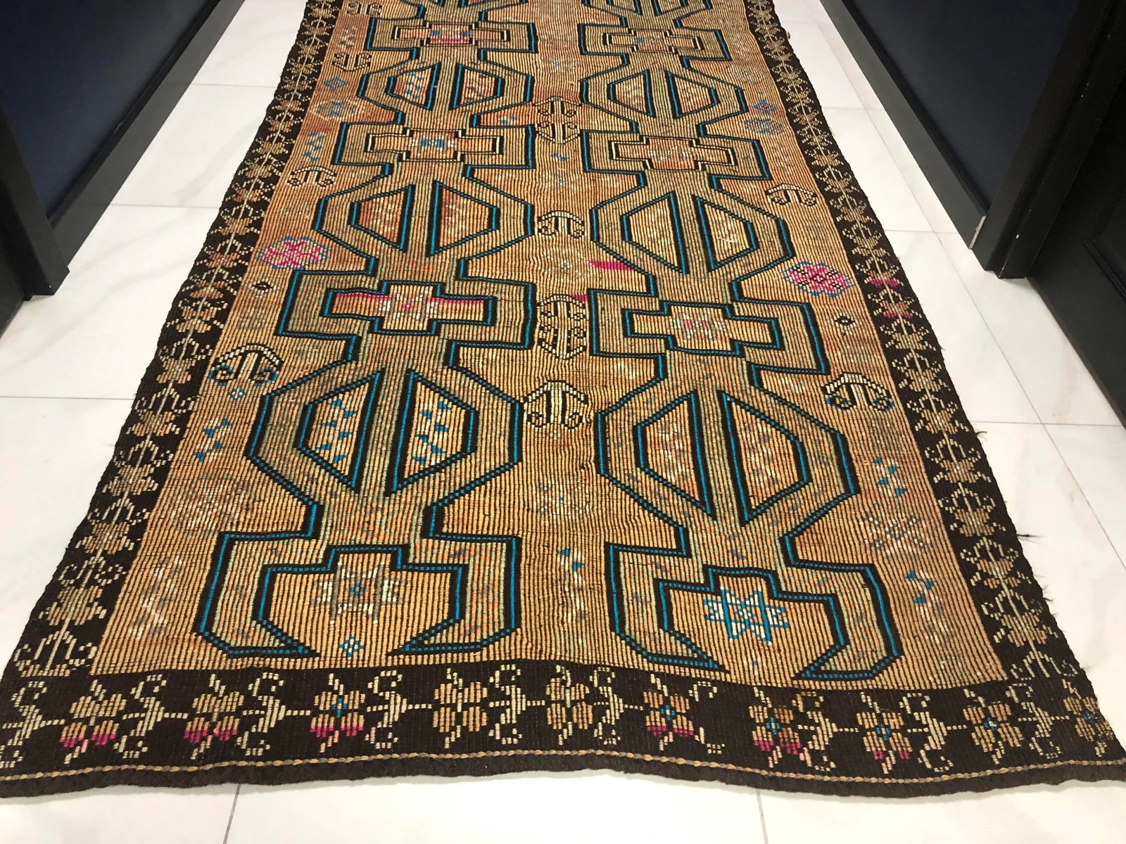 Geometric Design Turkish Anatolian Vintage Area Kilim Rug 4'8" x 9'1" - 7