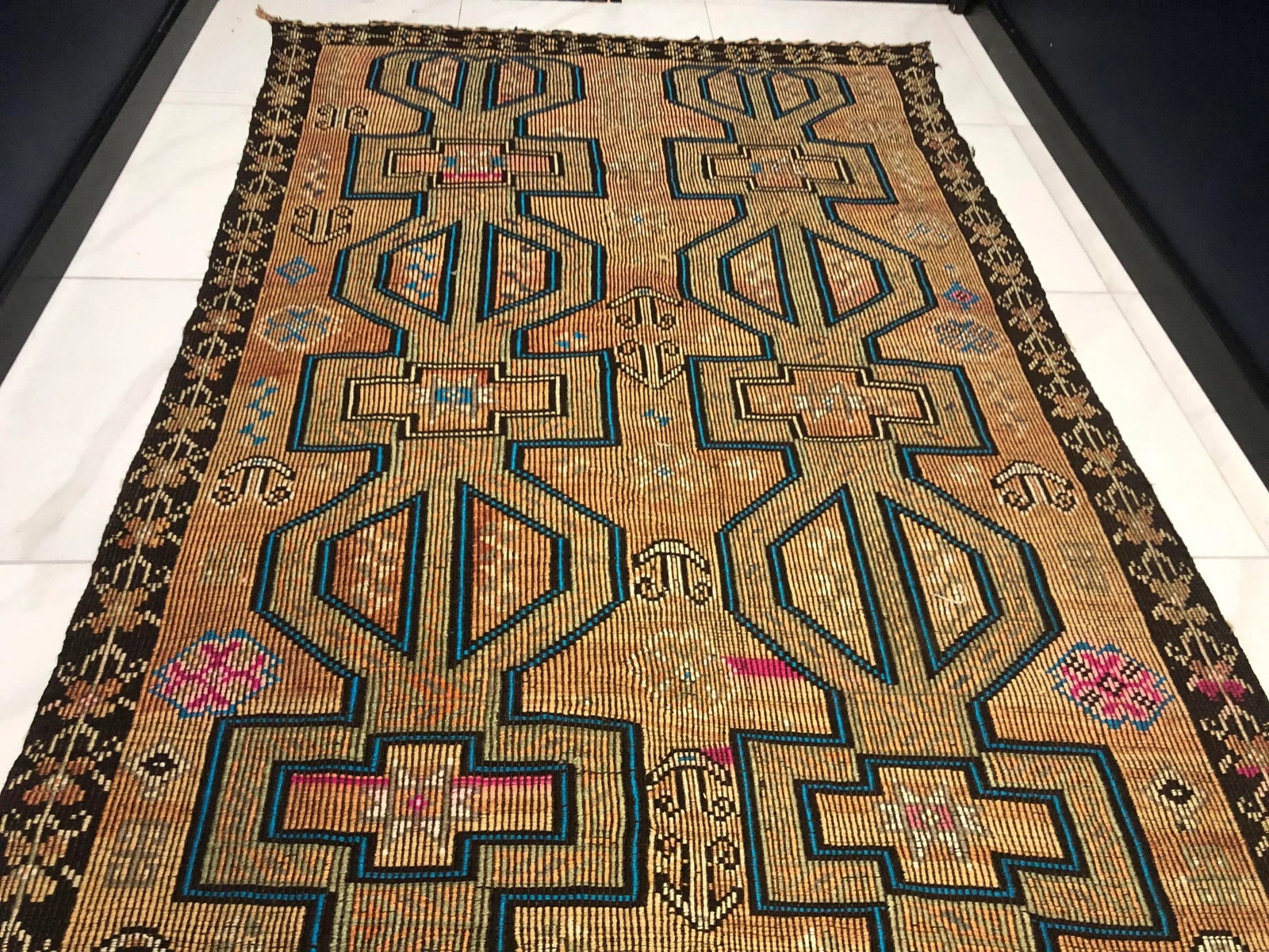 Geometric Design Turkish Anatolian Vintage Area Kilim Rug 4'8" x 9'1" - 8