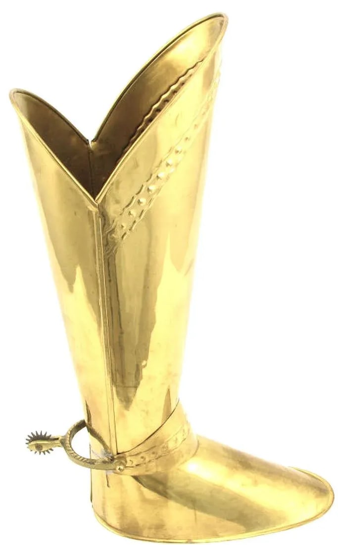 English Spurred Brass Knight's Boot Umbrella Stand - 3