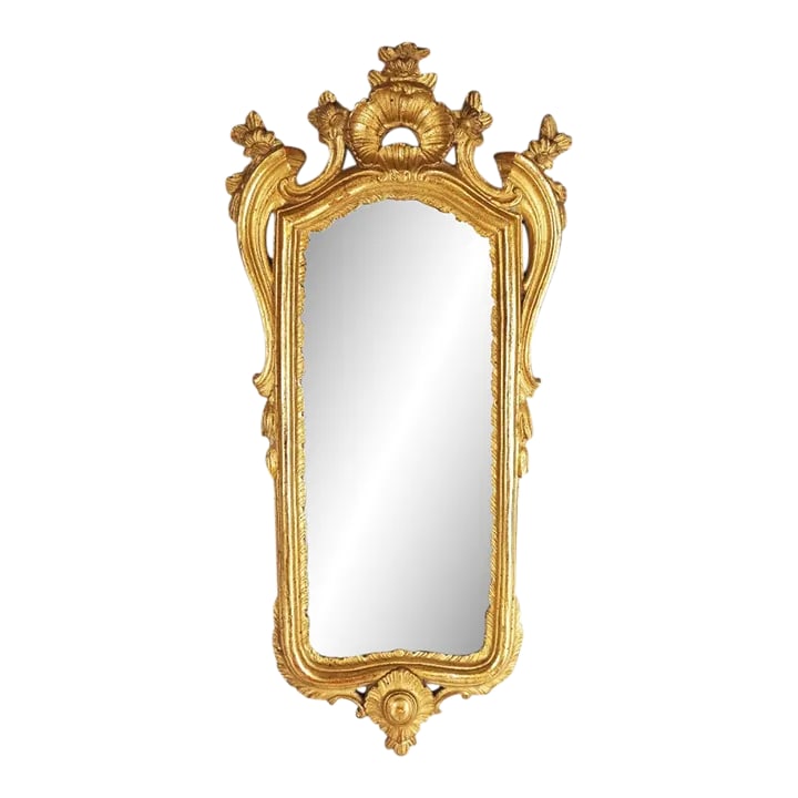 1940s Italian Gilt Mirror by Borghese: Impressive Rococo Baroque style gilt wood mirror by Borghese. Condition: Alterations: Original Condition Unaltered Imperfections: Some Imperfections Condition Notes: Very good original vintage