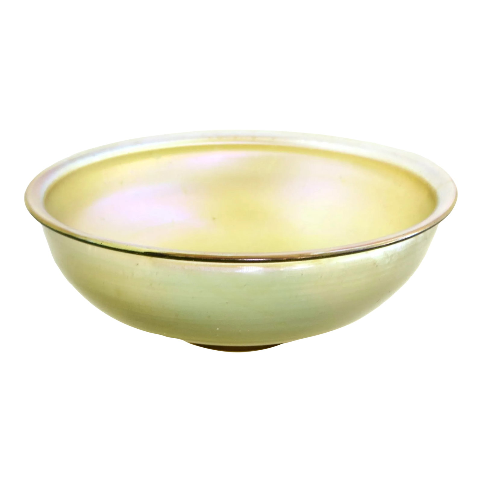 Lime Green Favrile Glass Fruit Bowl by Tiffany New York, Circa 1910: Lime green colored favrile art glass fruit bowl made by Tiffany Studios, circa 1910; marked on the underneath "Tiffany Registered Trademark Favrile Glass" (see image). It is in very good and all