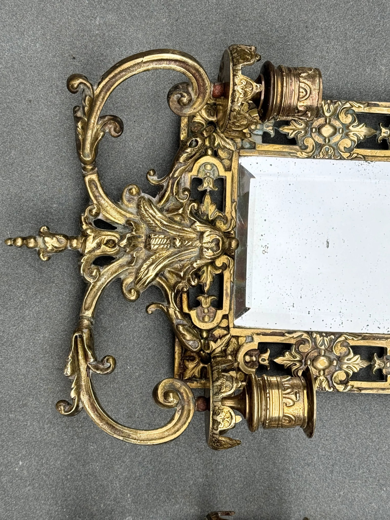 Pair of Mid 19th Century Renaissance Revival Brass Wall Sconce Mirrors - 5