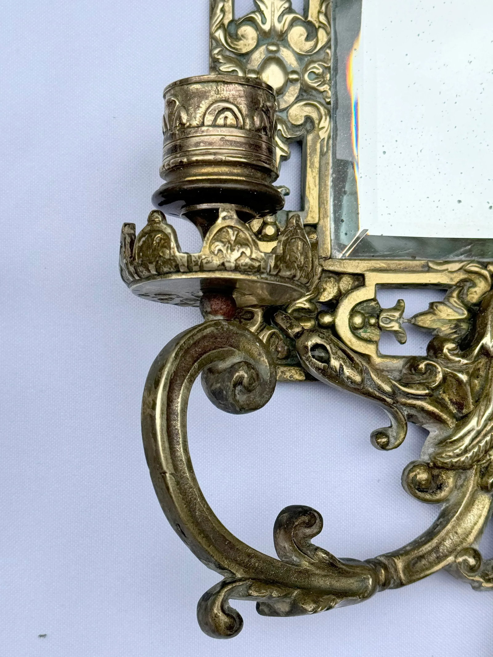 Pair of Mid 19th Century Renaissance Revival Brass Wall Sconce Mirrors - 7