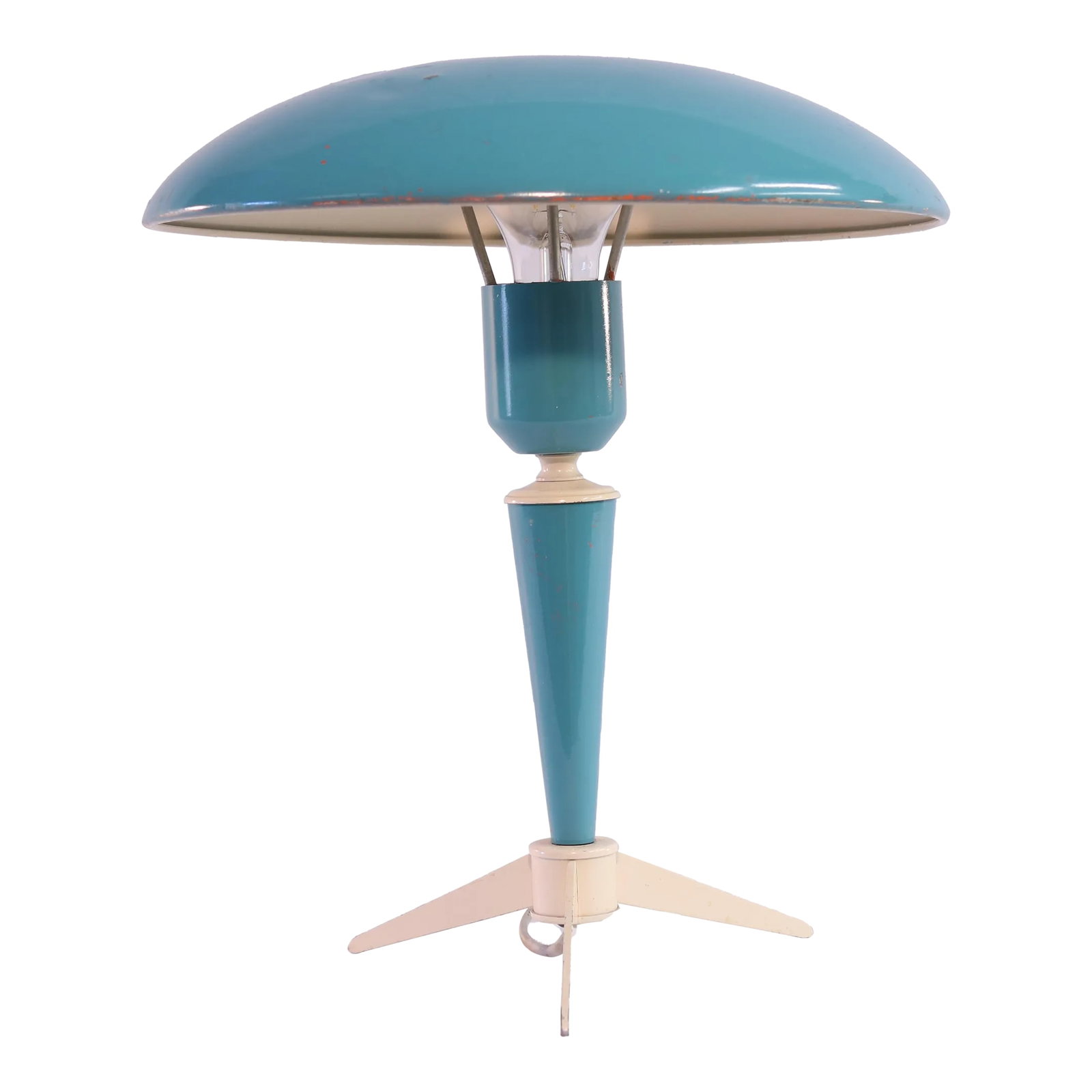 Mid Century Modern Table Lamp by Louis Kalff for Philips - Model Bijou: A stylish mid century modern table lamp, made by the Dutch brand Philips, designed by Louis Kalff. The name of the model is Bijou. Beautiful blue color scheme. Original plug and switch with makers