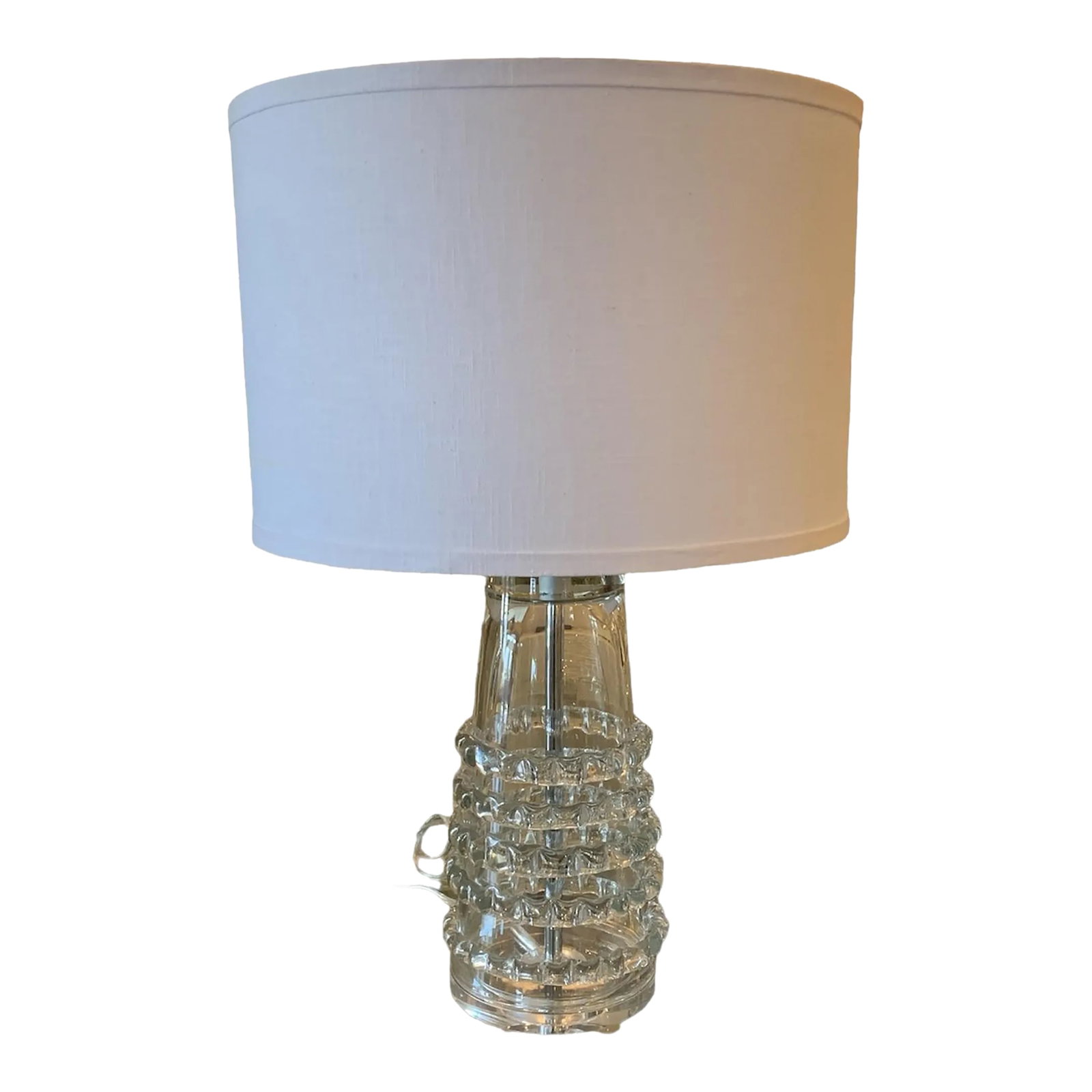 Modern Glass Ribbon Lamp: Simple and elegant clear lamp. This beautifully crafted piece illuminates any space with a touch of sophistication, perfect for enhancing both modern and classic decor styles. Condition: Alterations:
