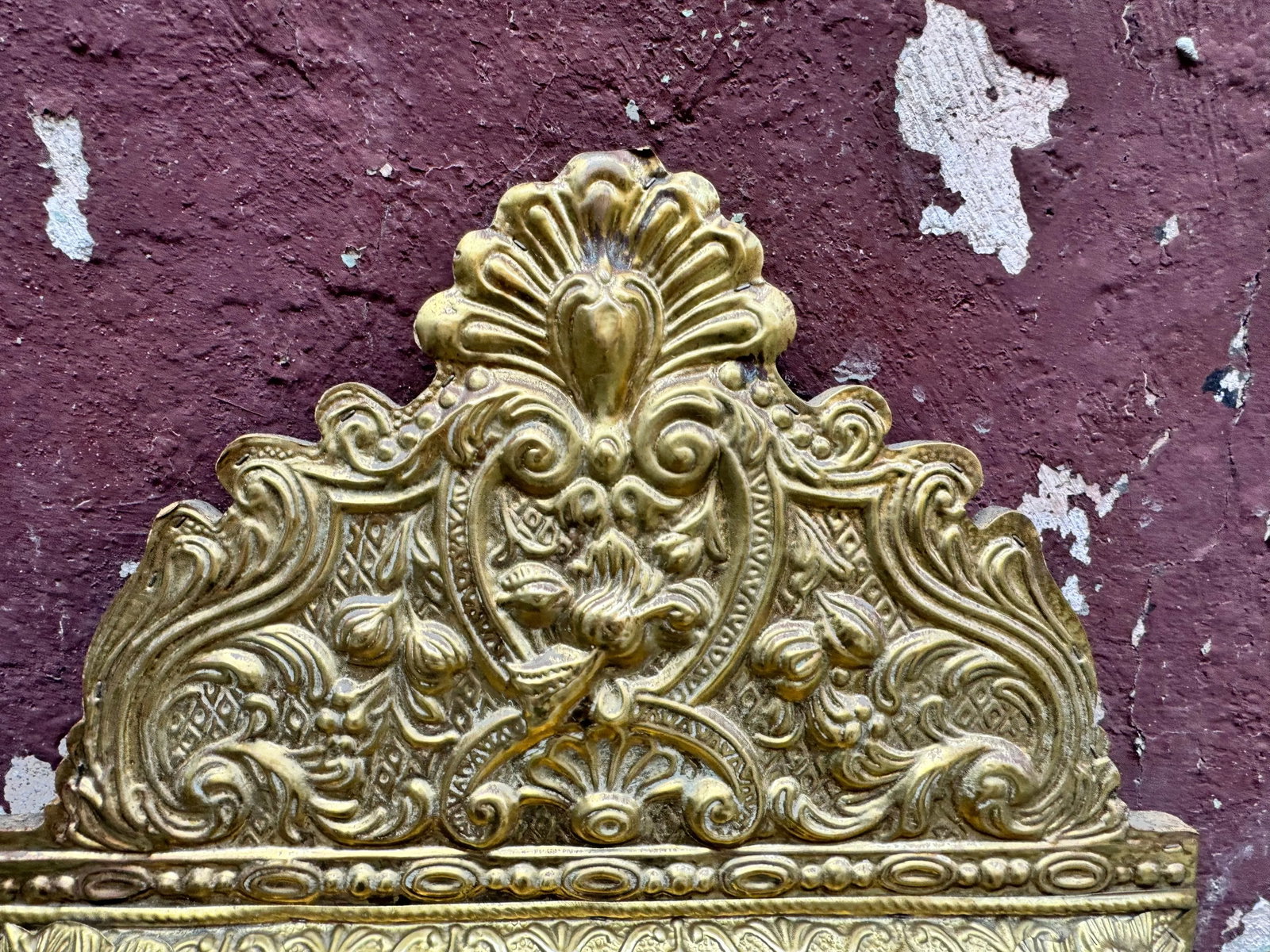 1960s Napoleon III Style Brass Tin Embossed Wall Mirror - 11