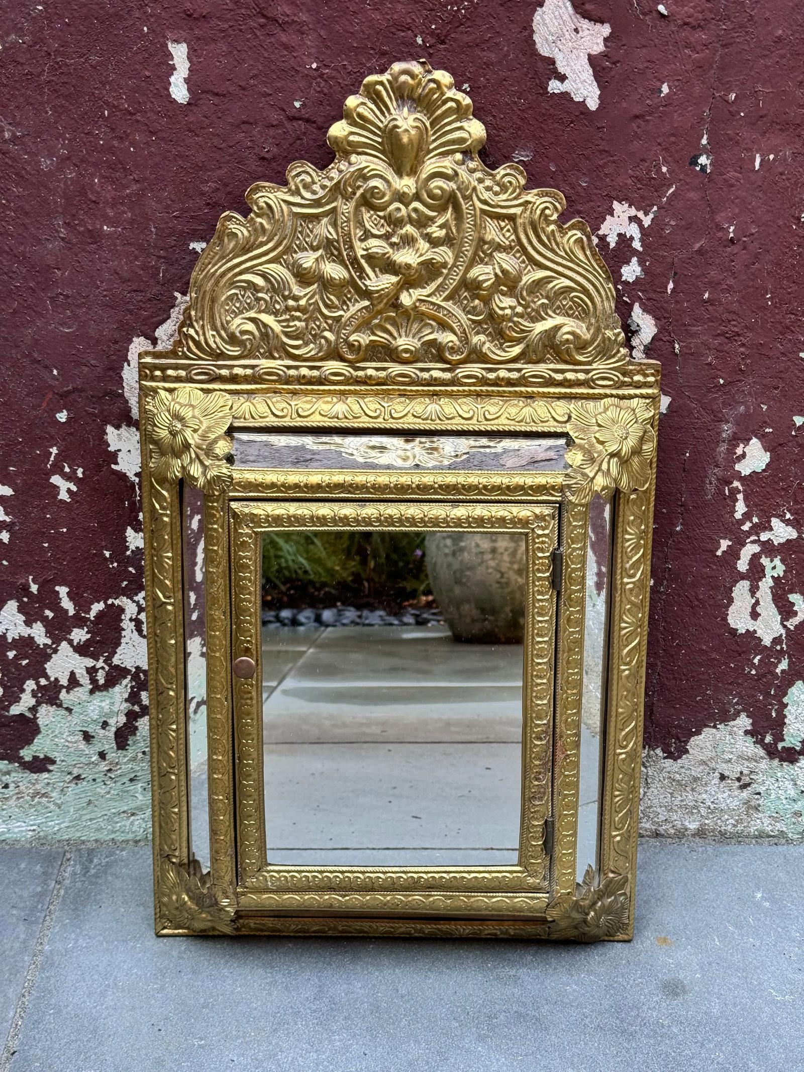 1960s Napoleon III Style Brass Tin Embossed Wall Mirror - 2