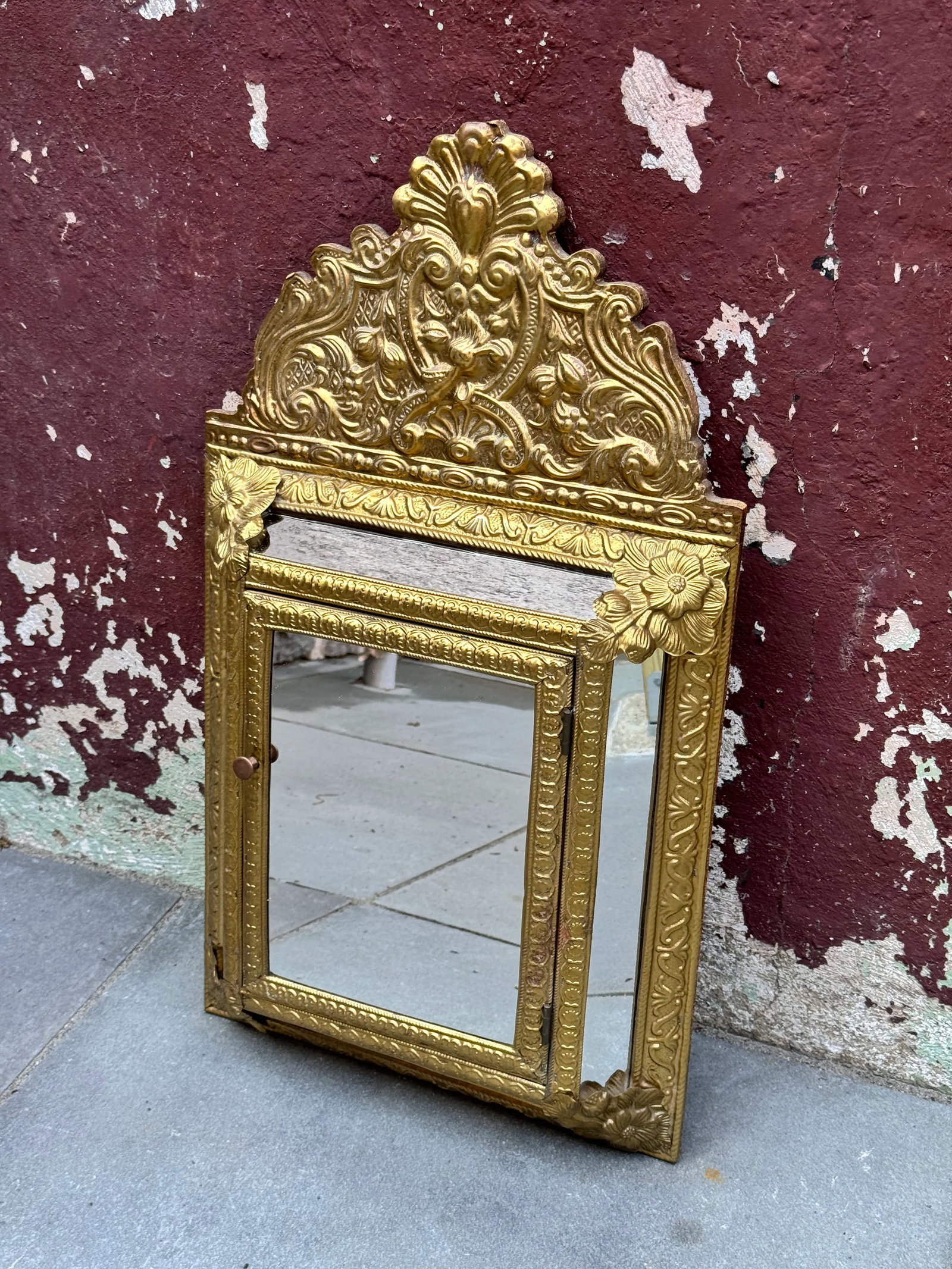 1960s Napoleon III Style Brass Tin Embossed Wall Mirror - 3