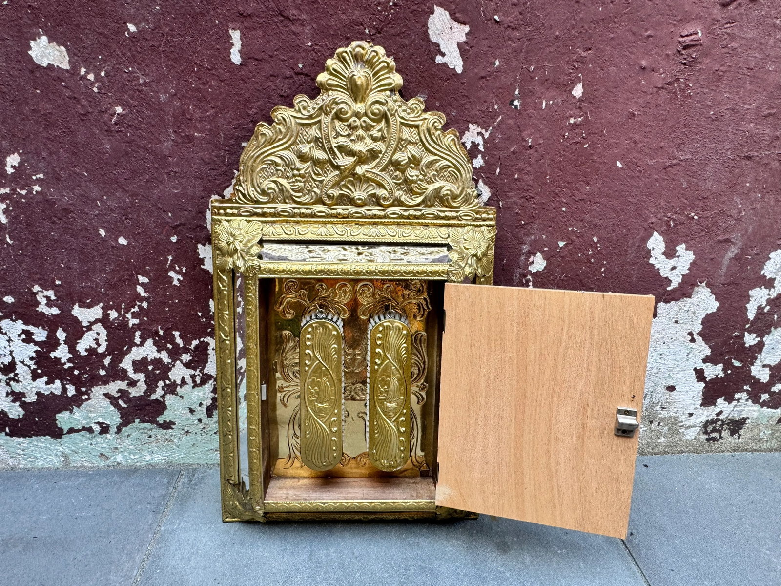 1960s Napoleon III Style Brass Tin Embossed Wall Mirror - 4