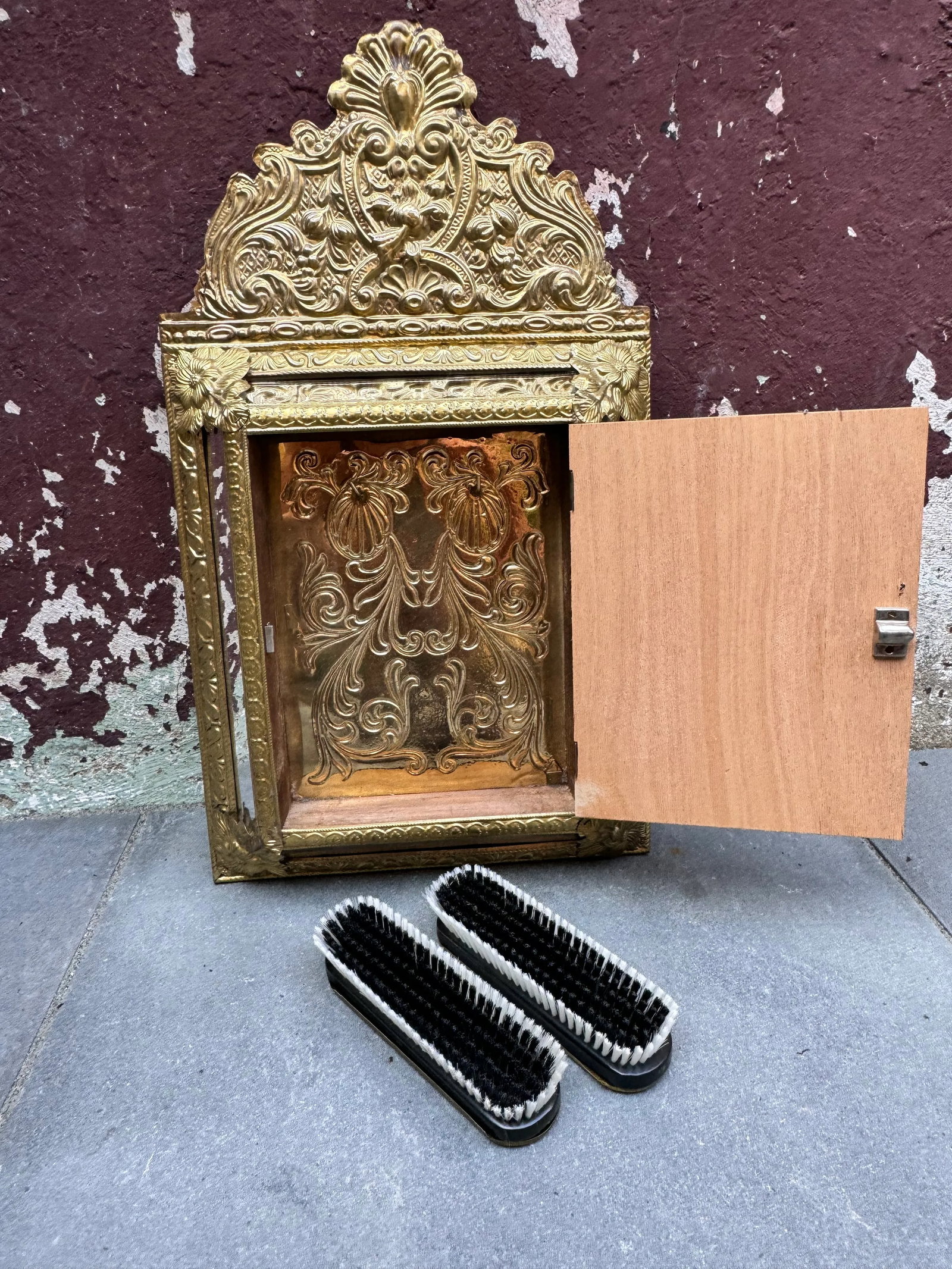 1960s Napoleon III Style Brass Tin Embossed Wall Mirror - 6