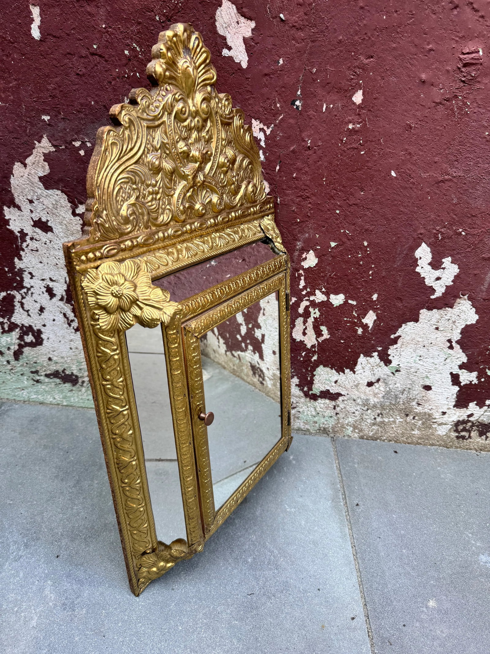 1960s Napoleon III Style Brass Tin Embossed Wall Mirror - 7