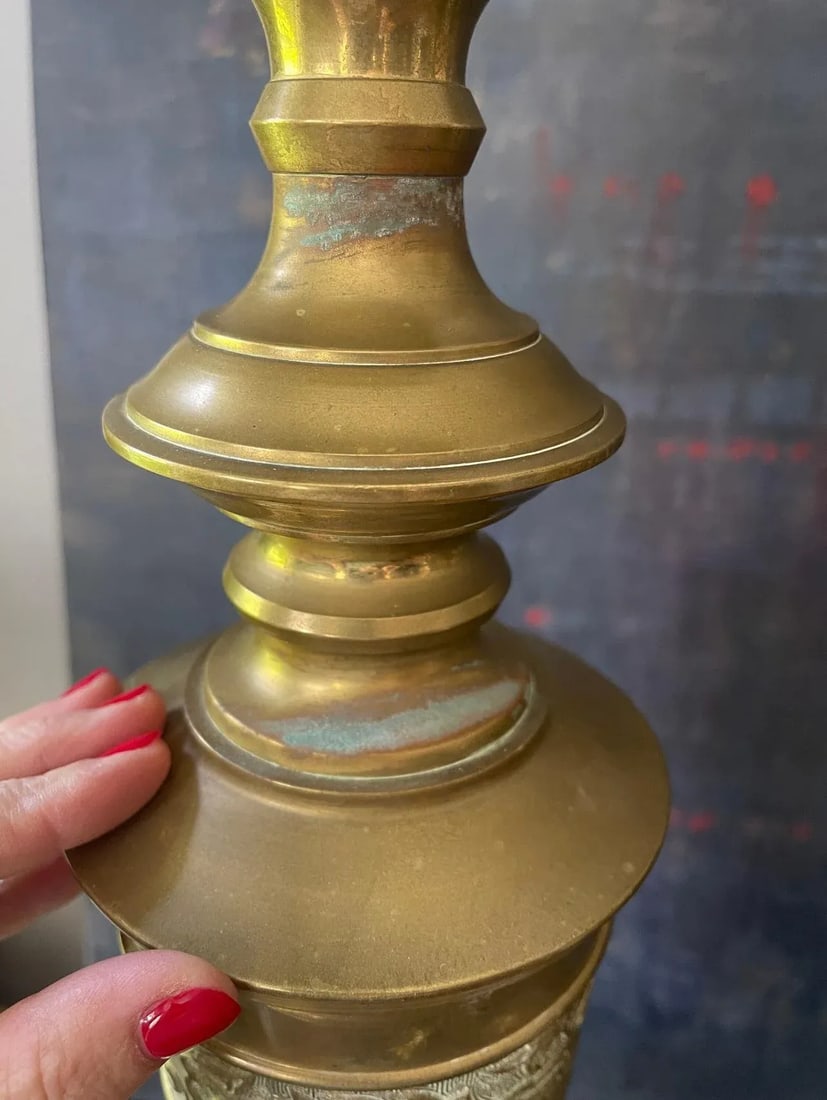 Mid Century Tall James Mont Style Brass Table Lamps - a Pair - 10
