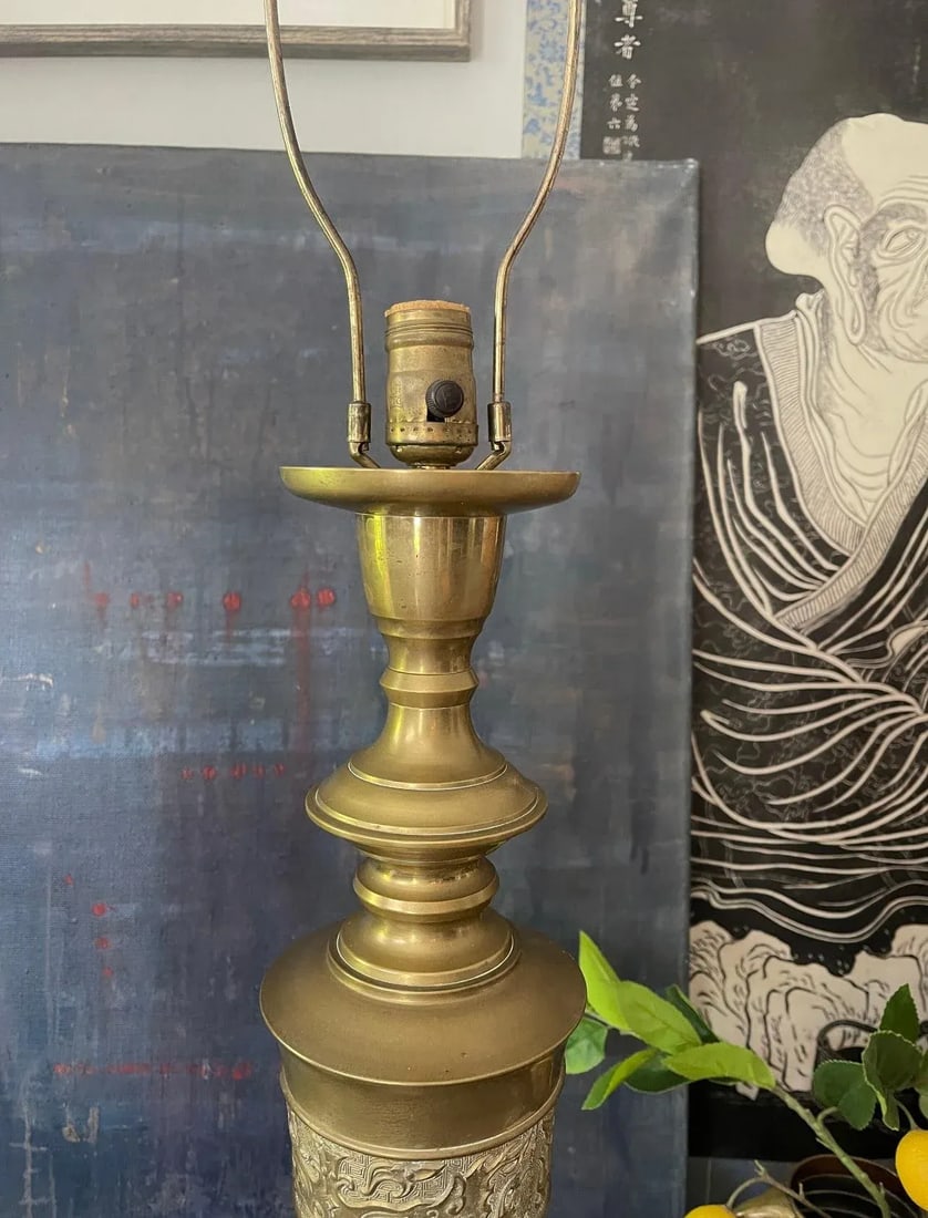 Mid Century Tall James Mont Style Brass Table Lamps - a Pair - 3
