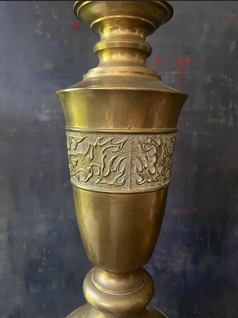 Mid Century Tall James Mont Style Brass Table Lamps - a Pair - 5