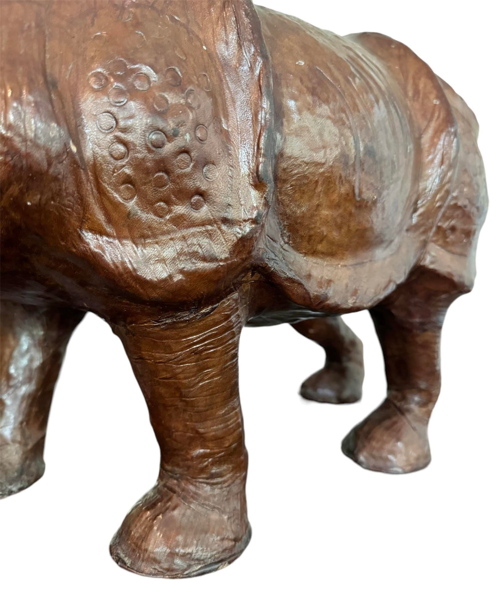 Vintage Mid Century Modern Leather Rhinoceros With Glass Eyes Rhino Sculpture - 4