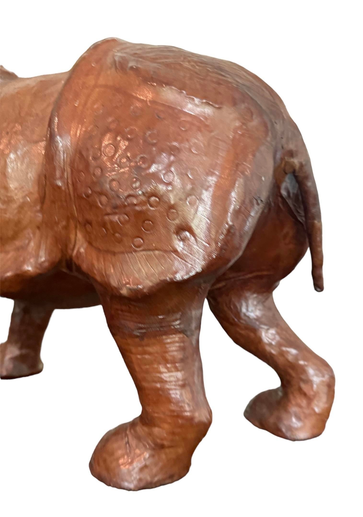 Vintage Mid Century Modern Leather Rhinoceros With Glass Eyes Rhino Sculpture - 5