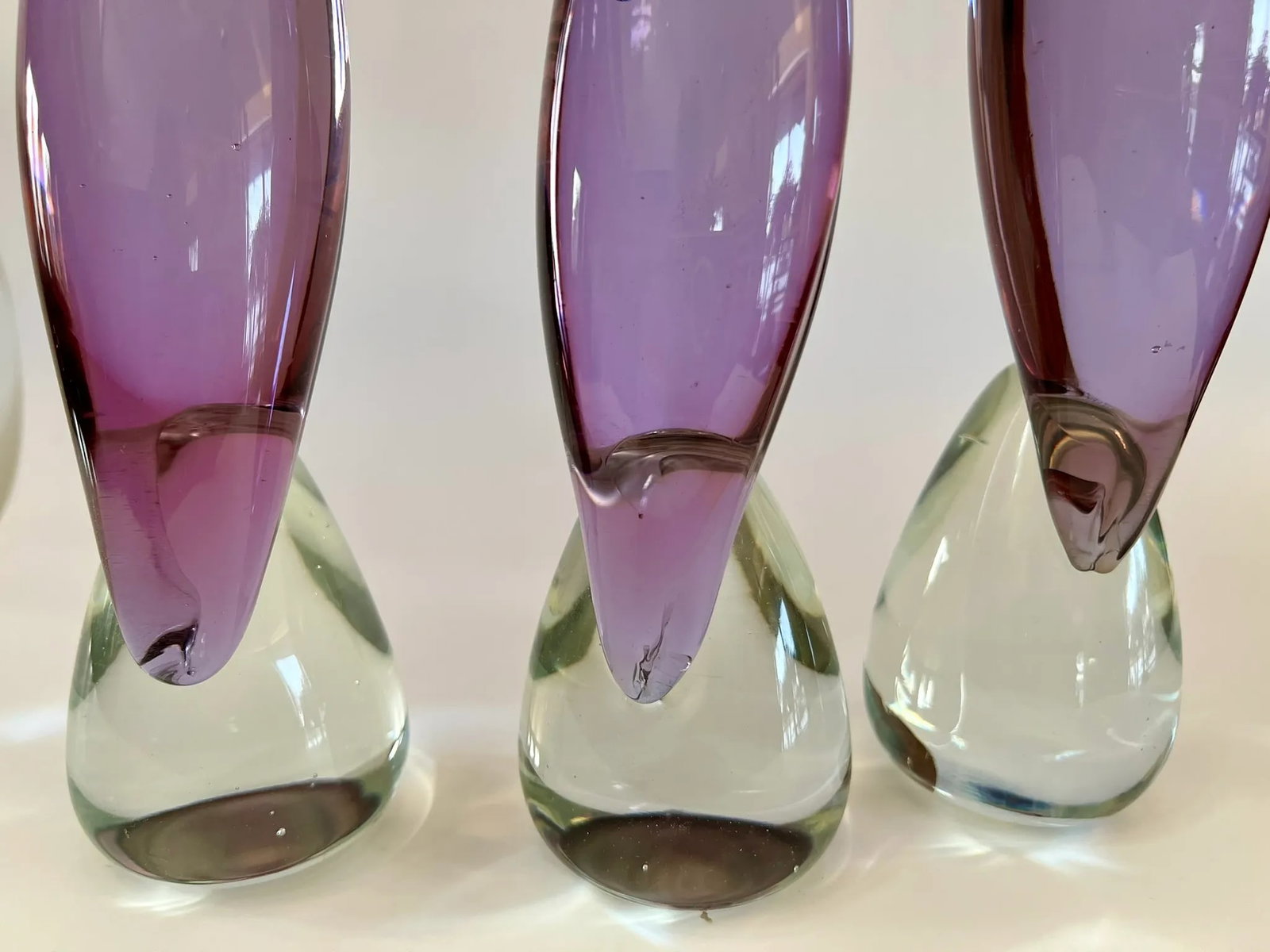 Set of Three Vintage Lavendar Glass Flamingos in Murano Style - 11