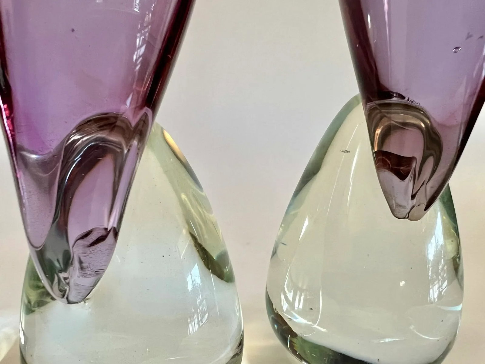 Set of Three Vintage Lavendar Glass Flamingos in Murano Style - 12