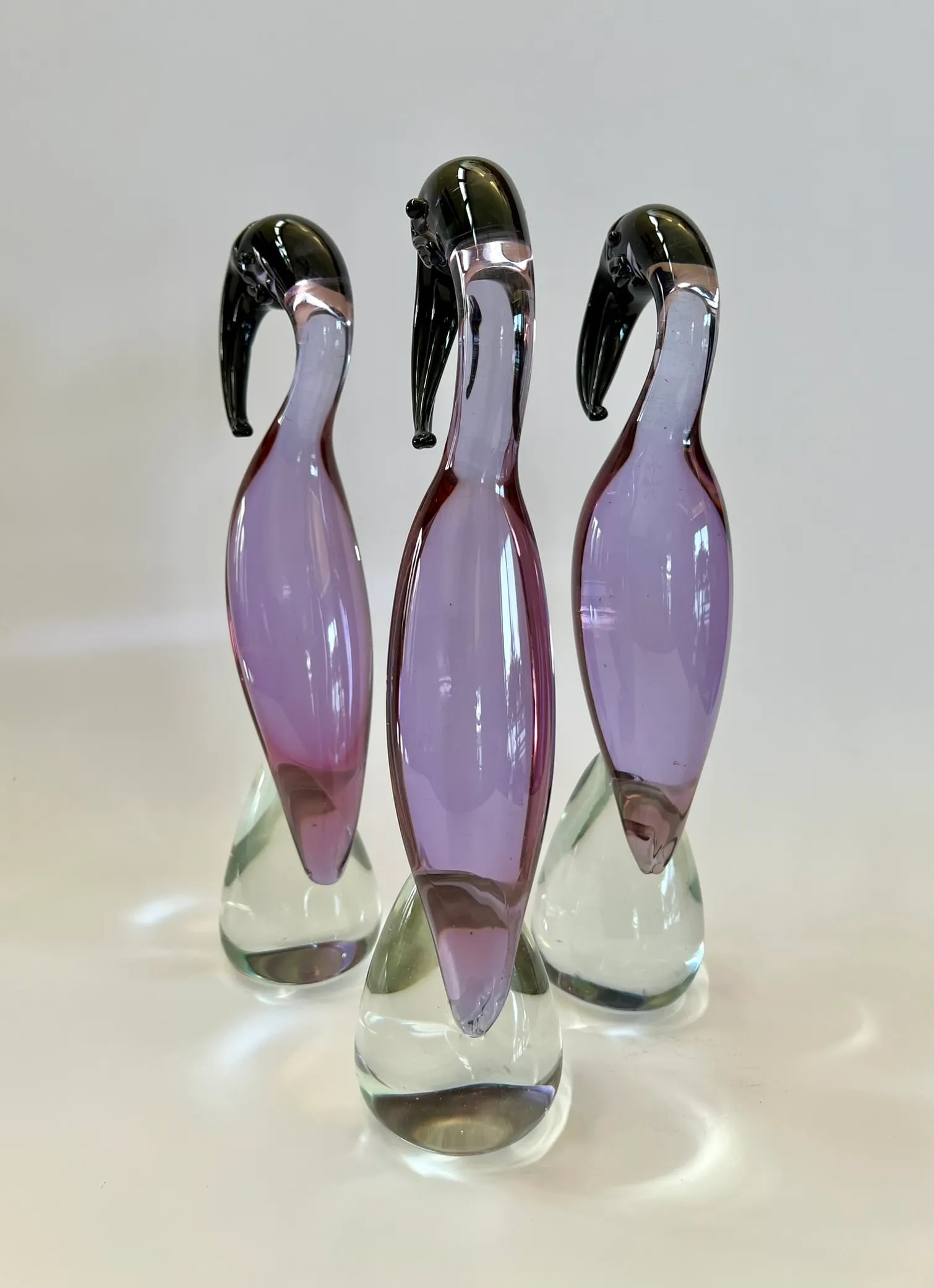 Set of Three Vintage Lavendar Glass Flamingos in Murano Style - 2