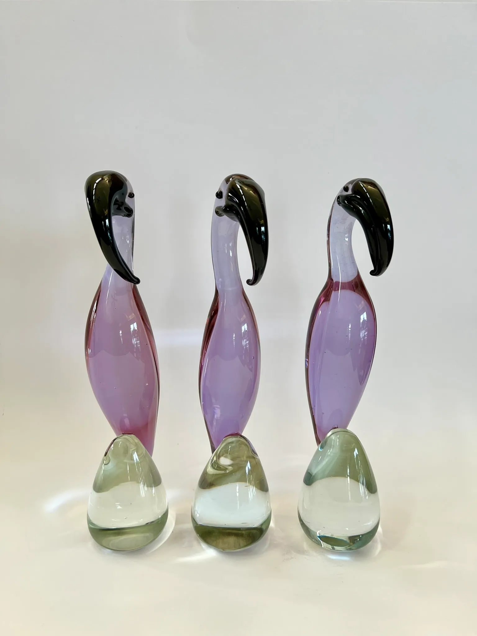 Set of Three Vintage Lavendar Glass Flamingos in Murano Style - 5