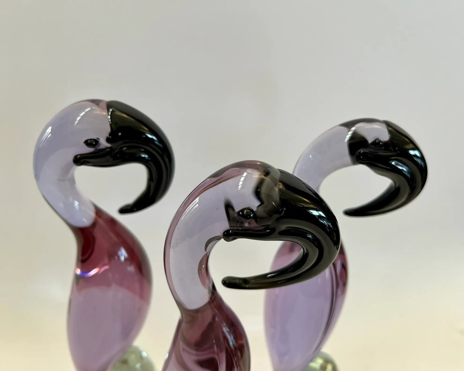 Set of Three Vintage Lavendar Glass Flamingos in Murano Style - 6