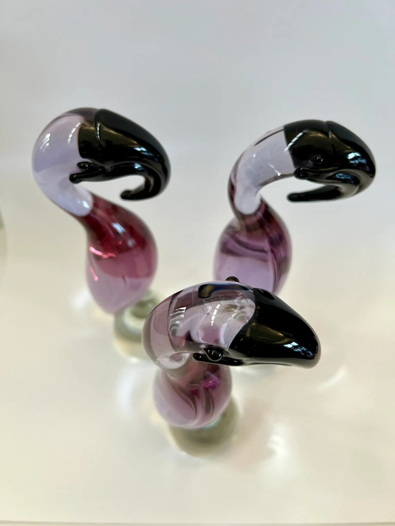 Set of Three Vintage Lavendar Glass Flamingos in Murano Style - 7
