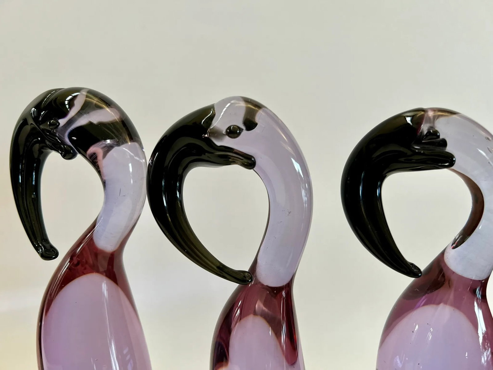 Set of Three Vintage Lavendar Glass Flamingos in Murano Style - 8