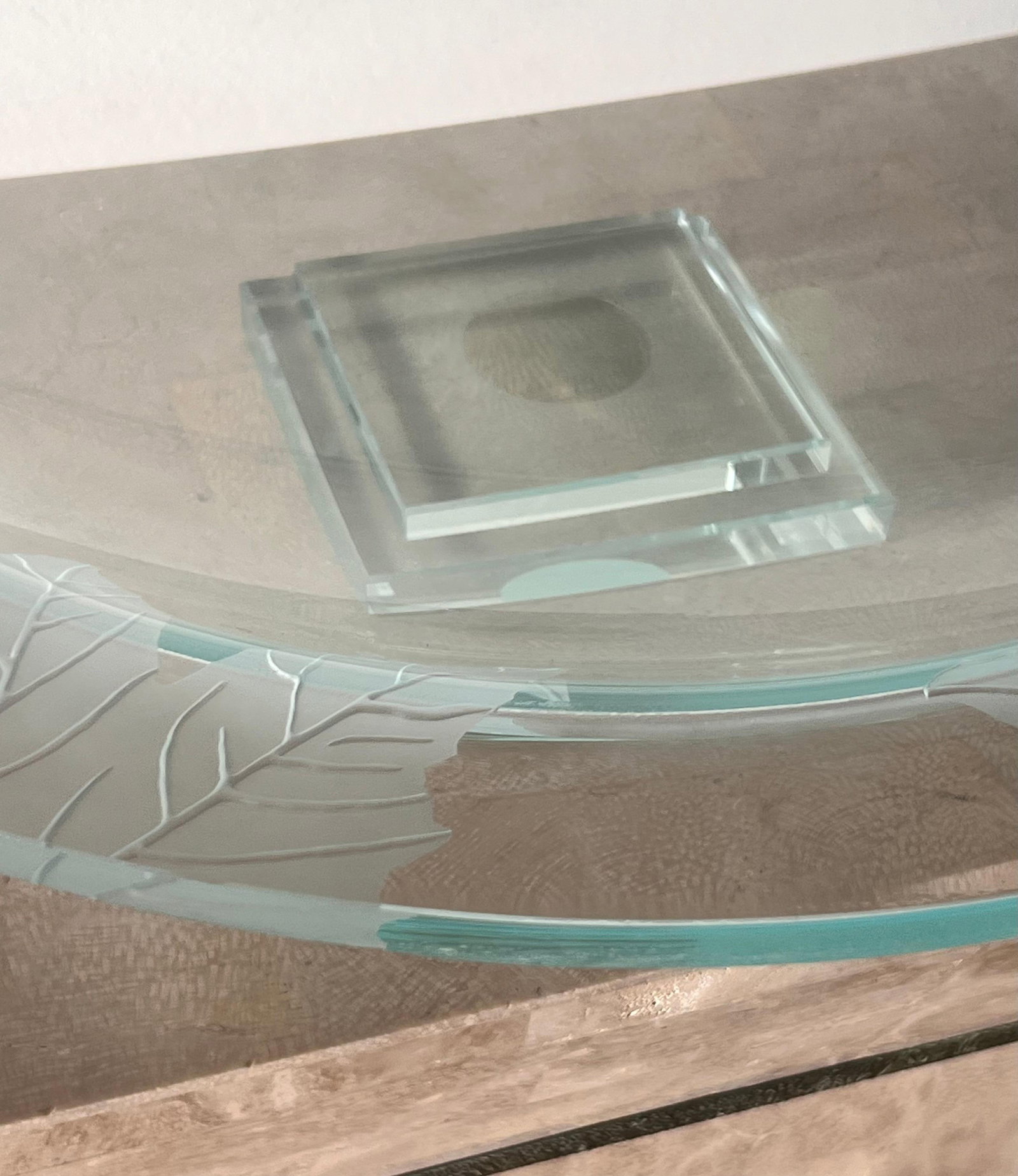 Monumental Glass Centerpiece With Etched Leaves by Stephen Schlanser, 2007. - 11