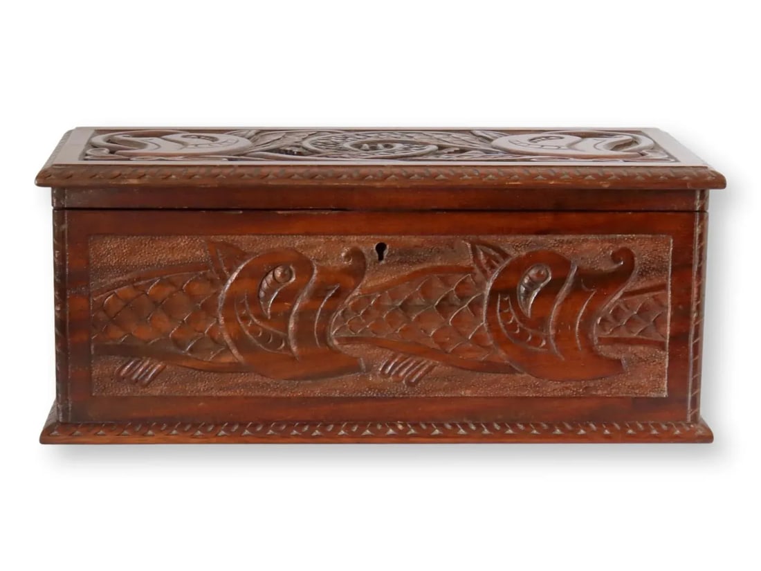 Antique English Carved Jewelry Box - 2